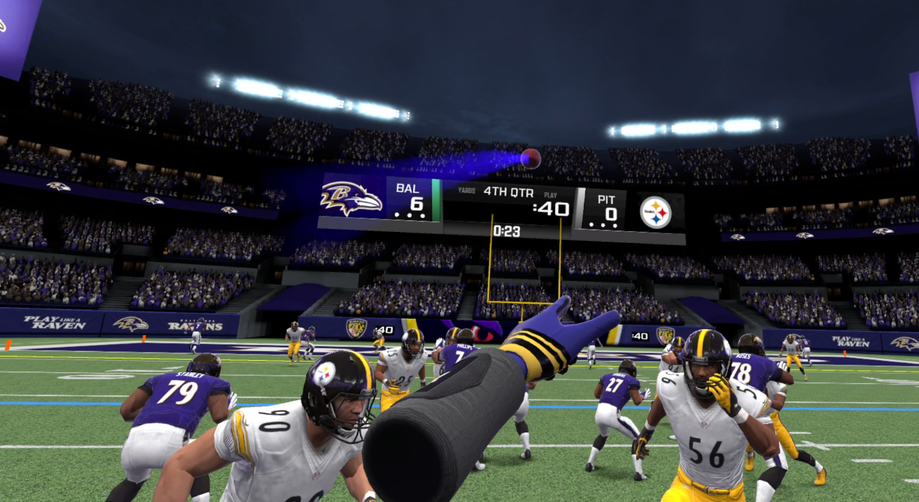 A screenshot showing gameplay action from NFL PRO ERA.